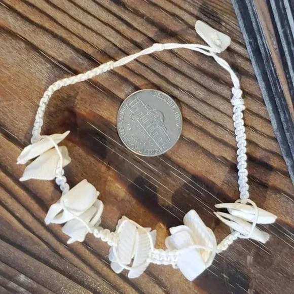 Organic Sun Bleached White Shell Macrame Bracelet - Picture 2 of 5